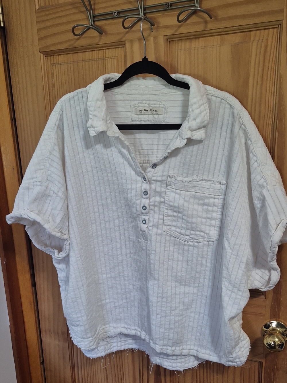 We The Free White Textured Button Polo Top